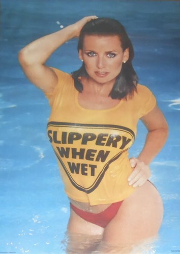 Vintage 1978 Bon Jovi Slippery When Wet Pool Bikini Pinup Poster RARE 21x32 NOS
