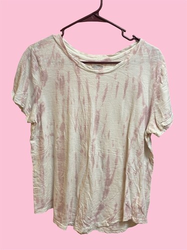 Old Navy Everywear Damen T-Shirt weiß/rosa kurzarm rosa Batik Gr. L