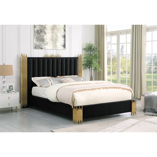 Pemberly Row Contemporary Black Velvet Platform Bed in Queen Size - Picture 2 of 3