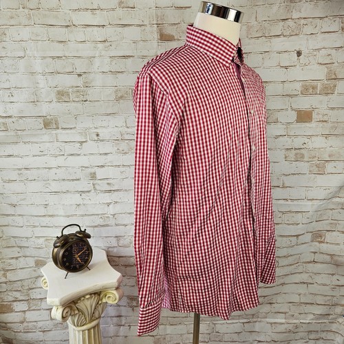 Berlioni Mens Size 17-17.5 36/37 Red Gingham Check Comfort Fit Button Up Shirt - Picture 7 of 12