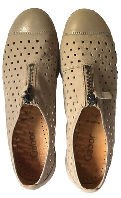 Gabor Hovercraft Shoes Womens US 4 1/2 Flats Zip Up Perforated Tan