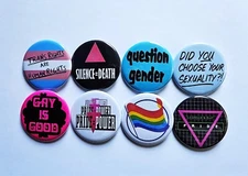 Vintage Reproduction Gay Pride Pinback Buttons Magnets & Bottle Openers. Set 04