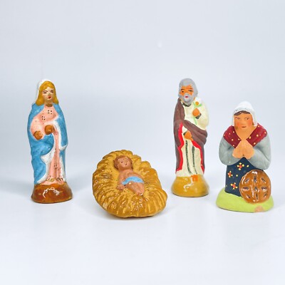 Vintage E. Ricard handbemalte Krippe Krippe Jesuskind Heilige Familie Sammlerstück