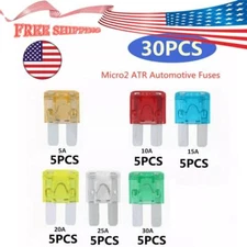 30pcs Micro2 Blade Fuses Set 5A 10A 15A 20A 25A 30A Fuse Assortment Kit For Car