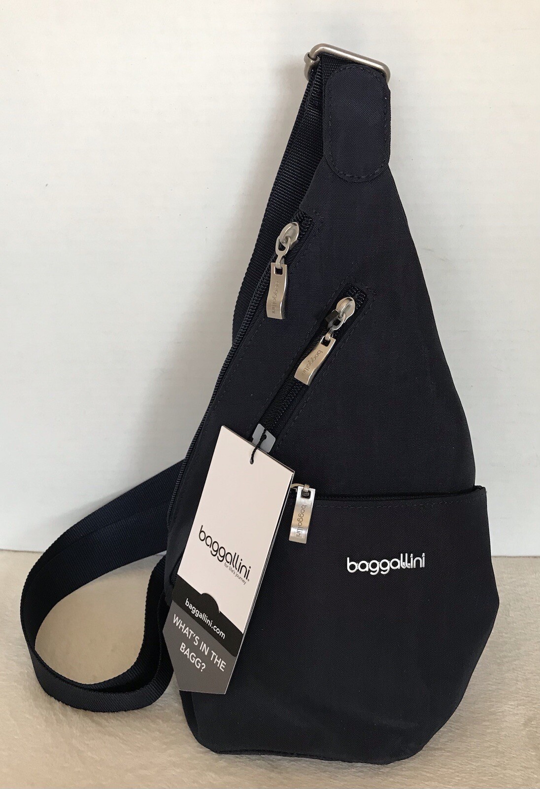 NWTBAGGALLINI MINI SLING”WATERPROOF NYLON NAVY BLUE RFID PROTECTION