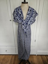 Vintage Floral Long Jumpsuit Romper, One Piece, Tie Front Size 10