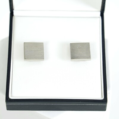 CROFT & BARROW Men's SILVER Ridged Lines SQUARE CUFFLINKS Cuff Links GIFT BOX