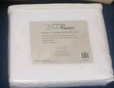 Bella Russo Queen Size White Sheet Set - 1 Flat, 1 Fitted, & 2 Pillowcases - New