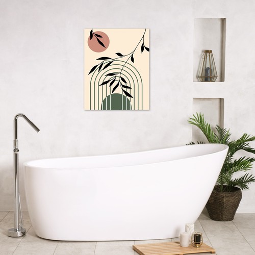 Boho Geometric Mid Century Beige Abstract Wall Art for Bathroom Living Room - Picture 4 of 15
