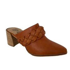 NWOB Beast Fashion Stephanie Mule Western Block Heel Braided Saddle Brown 6
