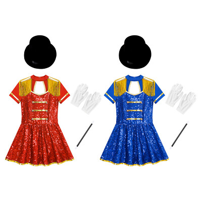 Kids Girls Costume Set Sequin Dance Outfits Showman Ringmaster - Main Image