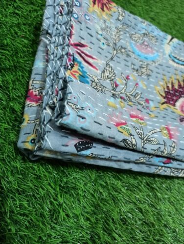Classic Indian Handmade Cotton Kantha Quilt King Size Bedspread quilt 90x108 - Picture 4 of 4