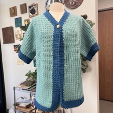 Handmade Granny Crochet Cardigan Open Front Women Small Jacket See Measurements