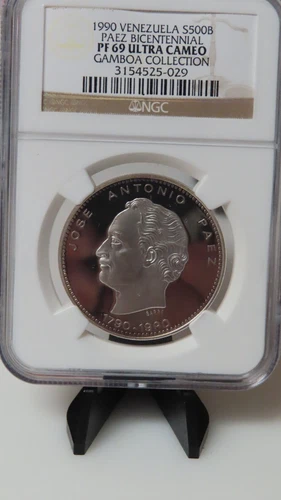 VENEZUELA  1990  -  500 BOLÍVARES 1oz SILVER  JOSE ANTONIO PÁEZ   - NGC  PF69