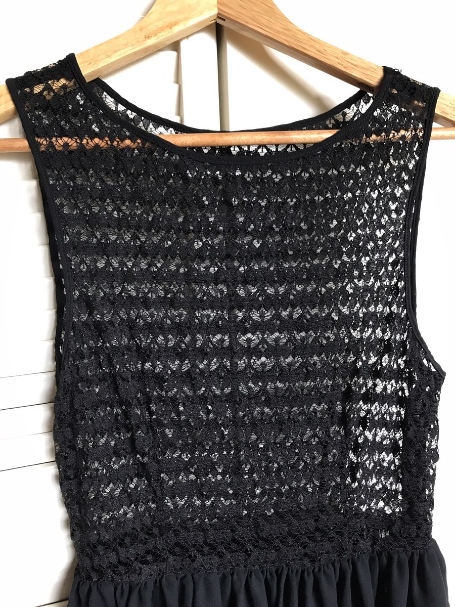 BLACK LACE Sleeveless PARTY DRESS LBD Sheer Chiffon Skirt M American Apparel  | eBay