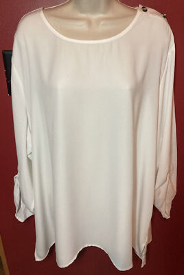 Maurices Top Women s Plus Size 3 Off White Tunic Top Roll Tab Sleeves