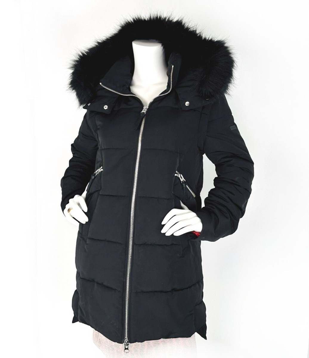 Derek Lam Crosby 10 black parka coat faux fur trim convertible