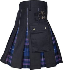 Utility Kilt 100 Cotton Jeans Hybrid Kilt Modern Box Pleated Inner Tartan Pride
