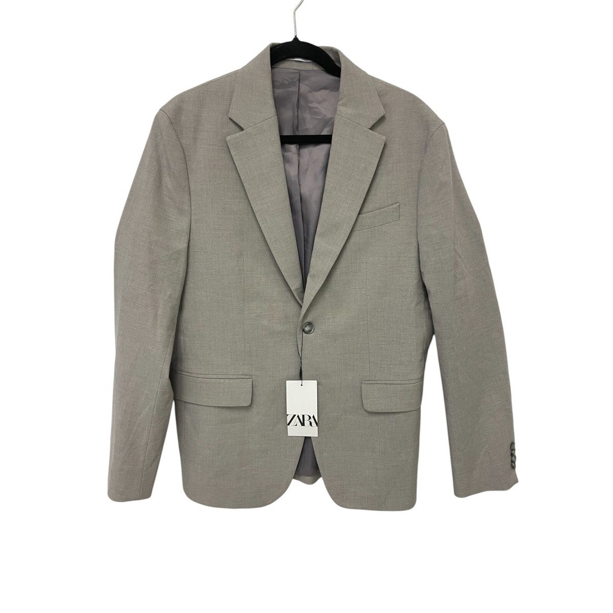 Zara Men Suit Jacket Blazer EU 48 US 38 Stone Gray wool double
