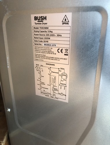 bush td3cnbw 3kg vented tumble dryer white