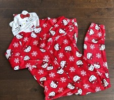 Hello Kitty Womens Union Suit One Piece Pajamas Pants Christmas Sz L Snowflakes