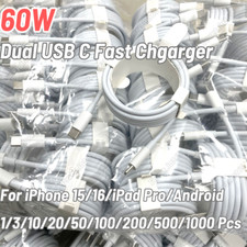 Type C USB C Fast Charger Cable PD 60W Cord Lot For Android iPhone 15 16 iPadPro