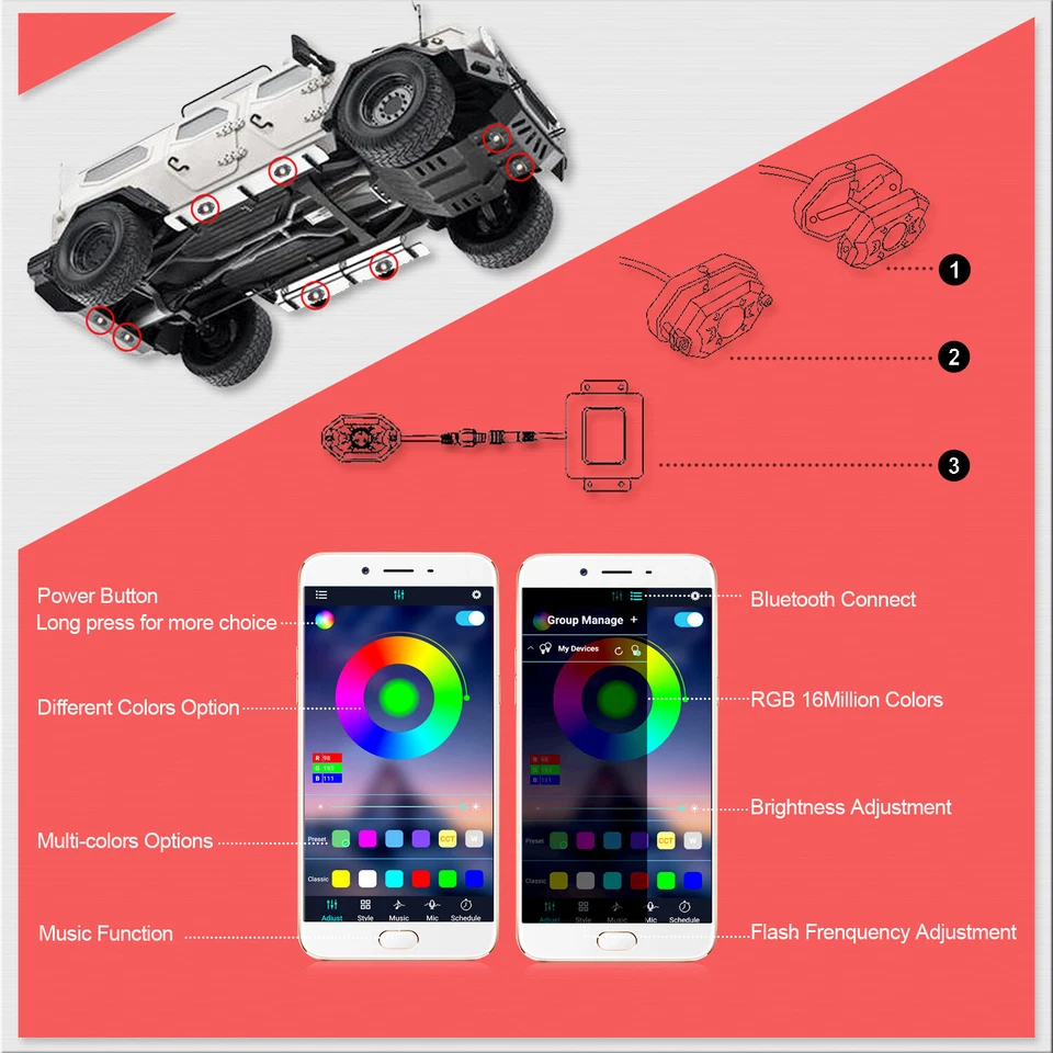 Para Polaris RZR XP 4 1000 Turbo RZR 900 8x RGB LED luzes de rocha offroad Underglow - Imagem 3 de 4