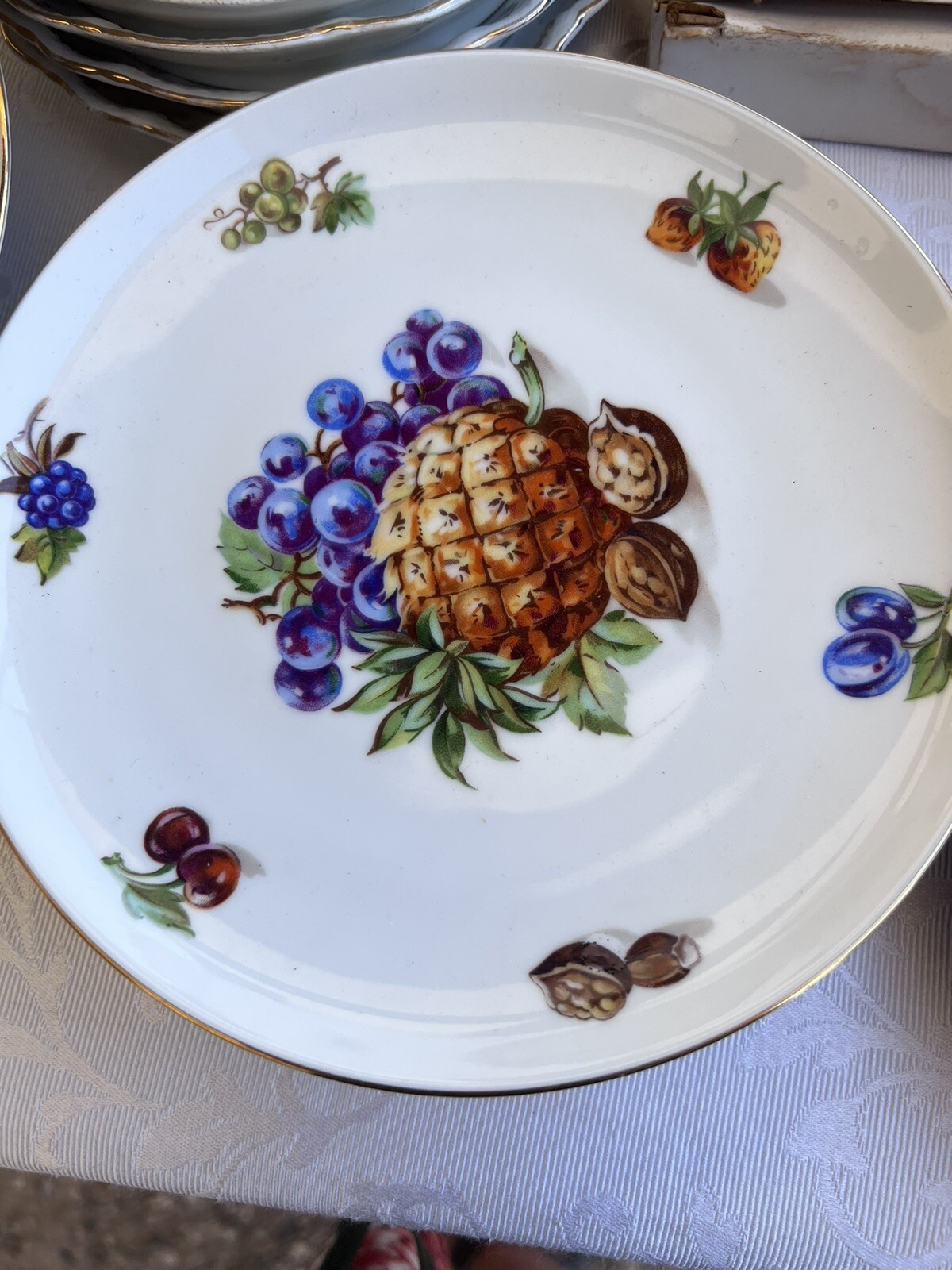 Set Of 7 Czechoslovakia Fruit Plates Gold Rim Vintage Bohemia | eBay