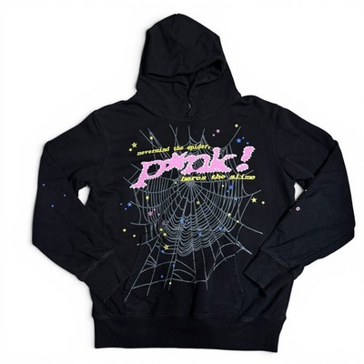 Sp5der Pink Nevermind The Spider Heres The Slime Hoodie Black Pullover Size M