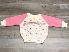 Vintage Infant Girls Sweatshirt 6-9 Months Pink White Sweetheart Hearts Raglan
