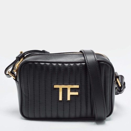 Tom Ford TF Logo Black Quilted Leather Camera Crossbody Bag