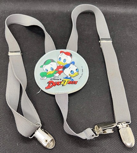 Vintage Disney DuckTales Kids Grey Adjustable Suspenders Huey Duey Louie