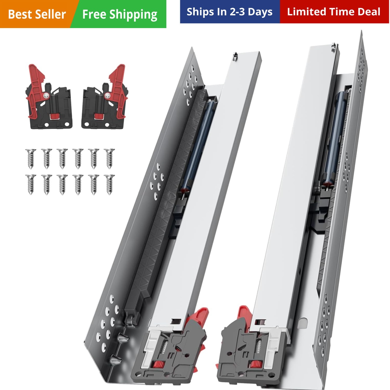 20 Inch Soft Close Undermount Bottom Mount Drawer Slides, 1 