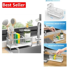 Compact Kitchen Sink Organizer with Brush Holder and Rotating Spout - Rustproof