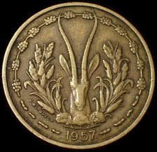 French West Africa 25 Francs 1957 Gazelle Coin WCA B386