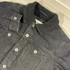 Goodfellow and Co Black Denim Trucker Jacket Sherpa Lined Men's Sz S Casual