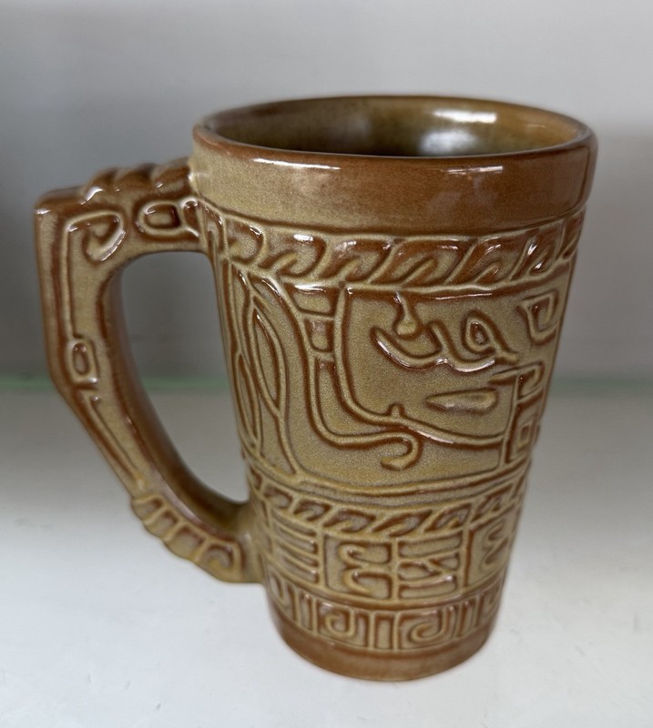 Frankoma 7M Mayan Aztec Desert Gold Grand Mug.  Mint Condition.  RARE.