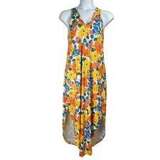 Anrabess Sun Dress XL Colorful Floral Soft Knit Round Hem Crossback Tank Maxi