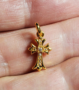 Authentic 0.25Ct ROUND CUT NATURAL MOISSANITE HOLLOW CROSS 14K YELLOW GOLD PLATED