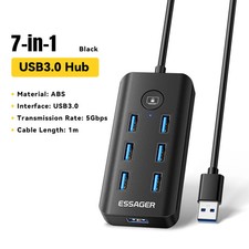 7 in 1 USB 3.0 Hub Extender 5Gbps High Speed USB Splitter Adapter for PC Laptop