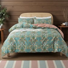 NEW Green Pink Reversible Floral King Size Boho Comforter Bedding Sham Case Set