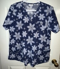UA Scrubs Scrub Top size L-CHRISTMAS Snowflakes 5 Pockets