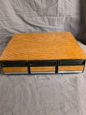 Vintage 42 Cassette Tape Holder - 3 Drawer Wood Grain Storage Case