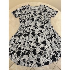 Tacera Dress Womens XL Black & White Floral Lace Print A-Line Swing Knee