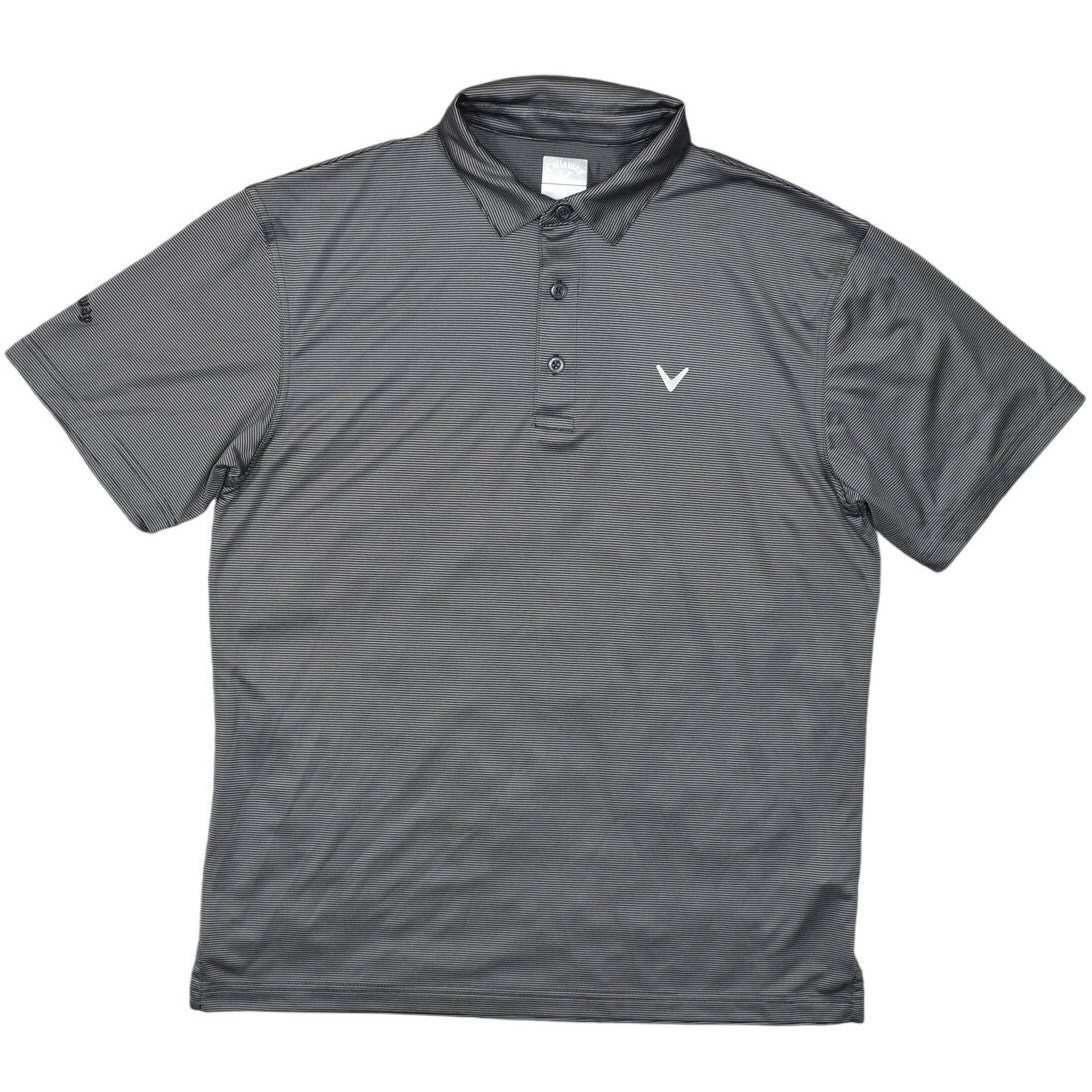 Callaway グレー ゴルフシャツ Callaway Men's Gray Striped Short Sleeve Polo Shirt Medium