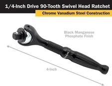 Titan 11313 1/4-Inch Drive x 4-Inch 90-Tooth Swivel Head Micro Ratchet - Black