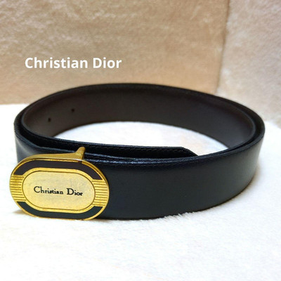 Christian Dior Leather Belt Gold Hardware Buckle Black Gold