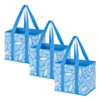 3 PCS Reusable Grocery Bags Tote Handles Hard Bottom Foldable 6 Gallon