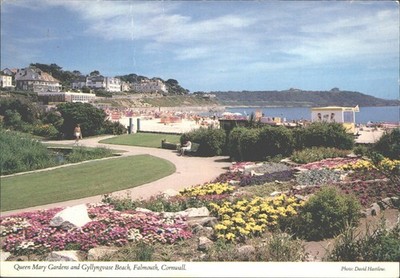 Falmouth Cornwall Gyllyngvase Strand Queen Mary Gärten John Hinde Postkarte