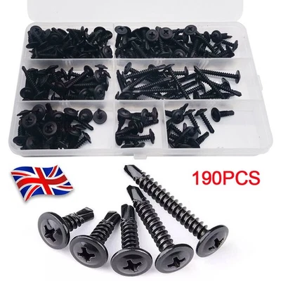 190Pcs Self Drilling Wafer Head Screws Steel Self Tapping Screws for Metal Sheet